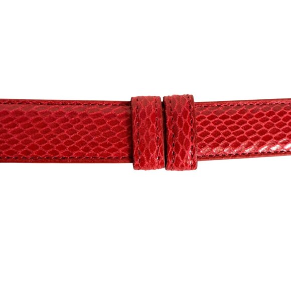 Chicos Red Snakeskin Embossed Belt Size M/L Y2K Silver Tone Fisherman Hook Loop - Picture 12 of 14
